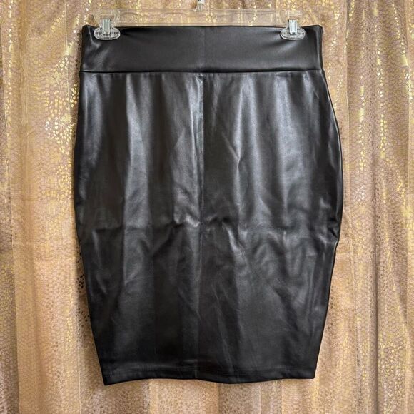 Andrea Sexy Goth Black Faux Leather Lace Up Bodycon Skirt Large - Picture 2 of 7